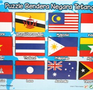 Puzzle Stiker Bendera Negara Tetangga — mainan kayu edukatif Nobie Toys