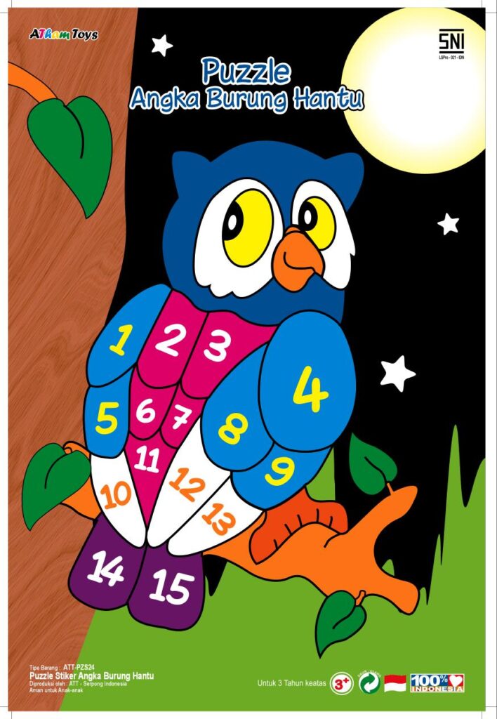 Puzzle Stiker Angka Burung Hantu Puzzle Stiker Angka Burung Hantu — mainan kayu edukatif Nobie Toys