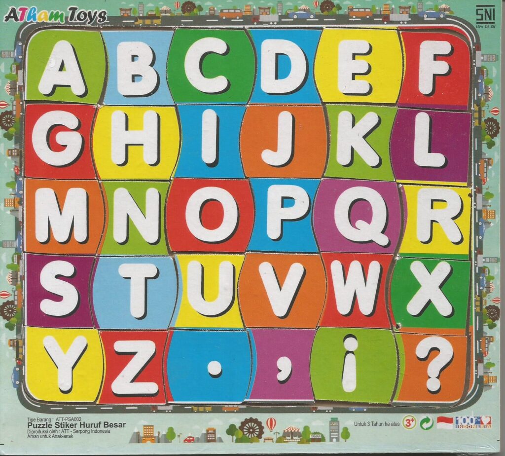 Puzzle sticker huruf besar 17x20 — mainan kayu edukatif Nobie Toys
