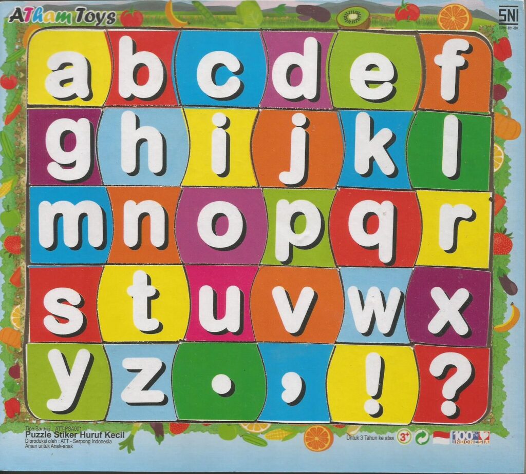 Puzzle Sticker Huruf Kecil 17x20 — mainan kayu edukatif Nobie Toys
