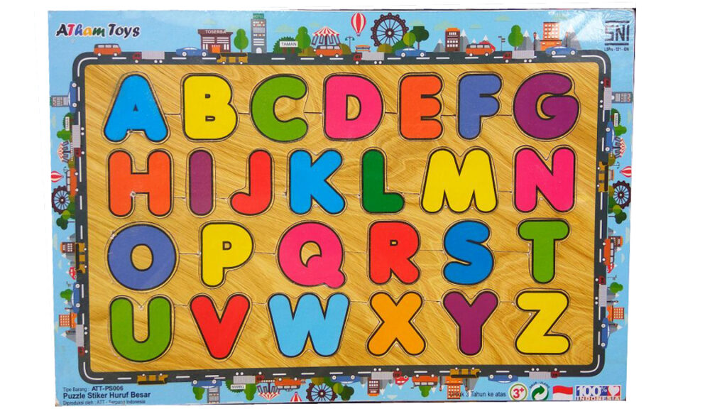 Puzzle Sticker Huruf Besar — mainan kayu edukatif Nobie Toys