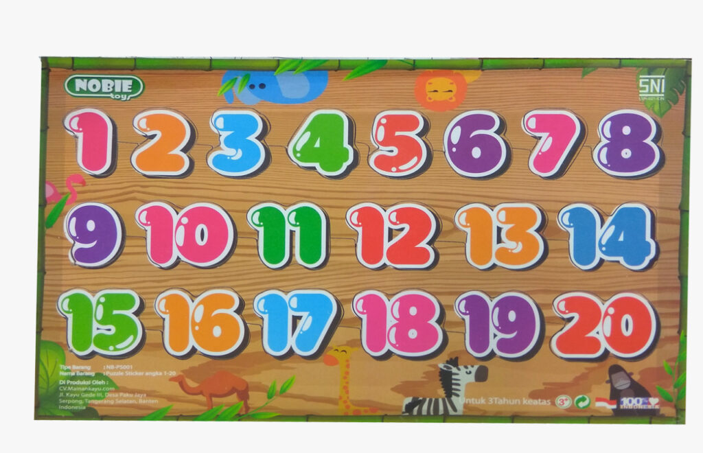 Puzzle Sticker Angka 1-20 — mainan kayu edukatif Nobie Toys