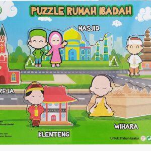 Puzzle stiker Rumah Ibadah — mainan kayu edukatif Nobie Toys