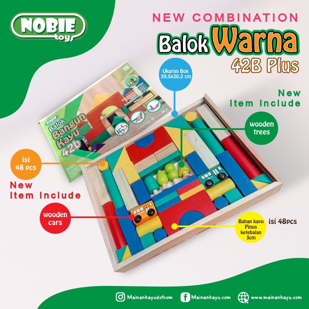 Balok Bangun Kayu Besar 42B Balok Bangun Kayu Besar 42B — mainan kayu edukatif Nobie Toys