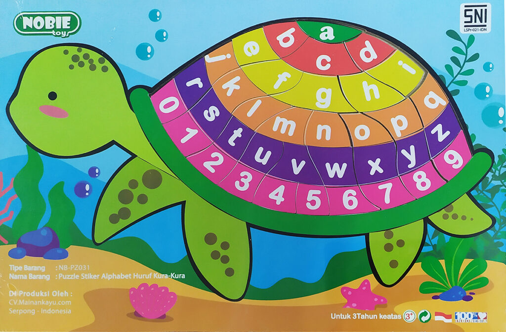 Puzzle Stiker Alphabet Angka Kura Kura — mainan kayu edukatif Nobie Toys