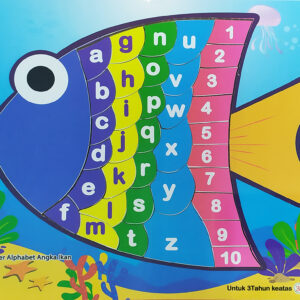 Puzzle Stiker Alphabet Angka Ikan — mainan kayu edukatif Nobie Toys