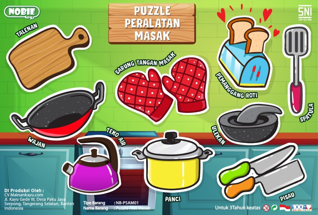 Puzzle Peralatan Masak Puzzle Peralatan Masak — mainan kayu edukatif Nobie Toys