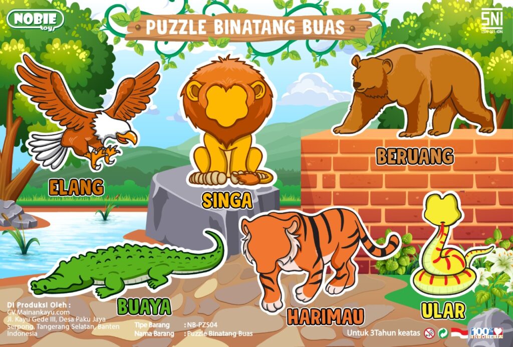 Puzzle stiker seri binatang buas Puzzle stiker seri binatang buas — mainan kayu edukatif Nobie Toys