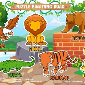 Puzzle stiker seri binatang buas — mainan kayu edukatif Nobie Toys