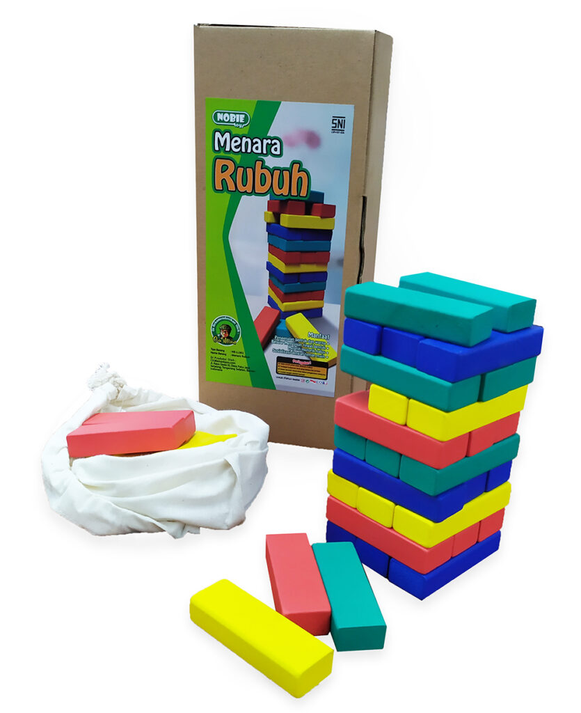 Menara Rubuh (Tumbling Tower) 12 TIngkat — mainan kayu edukatif Nobie Toys