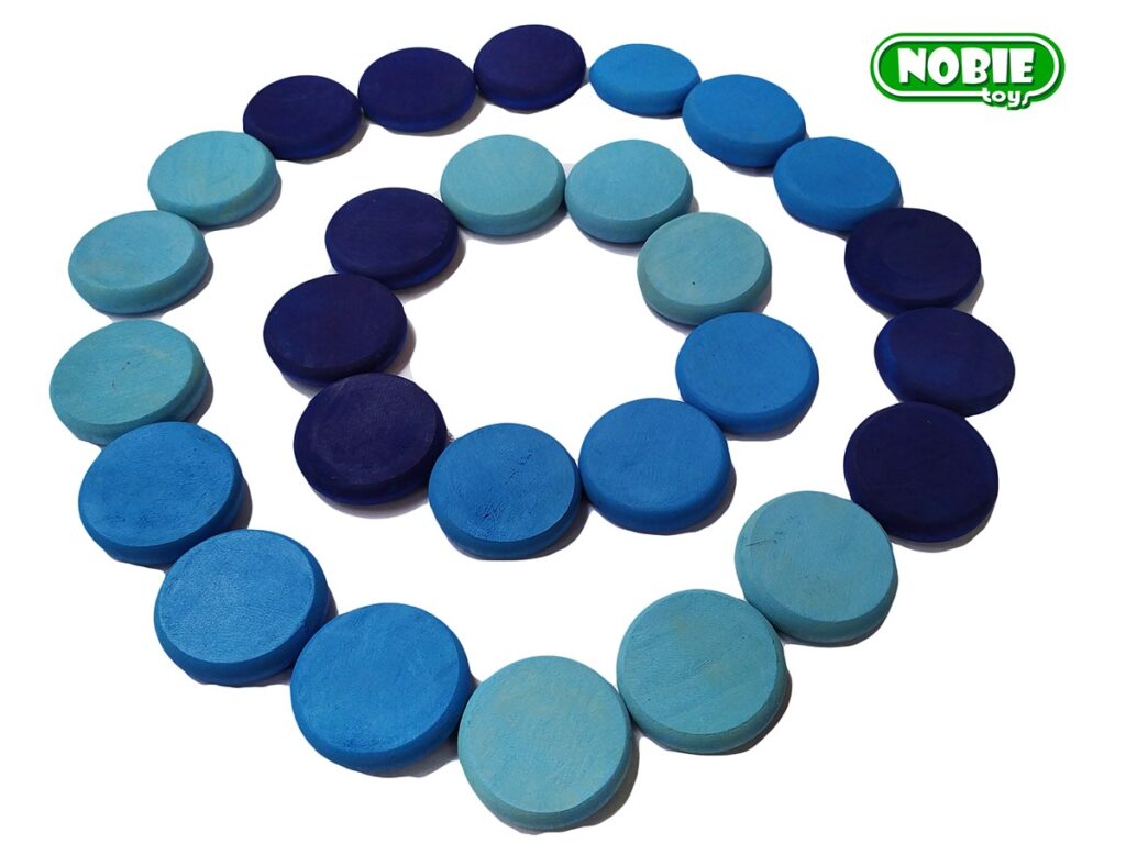 Loose Part Pipih biru — mainan kayu edukatif Nobie Toys