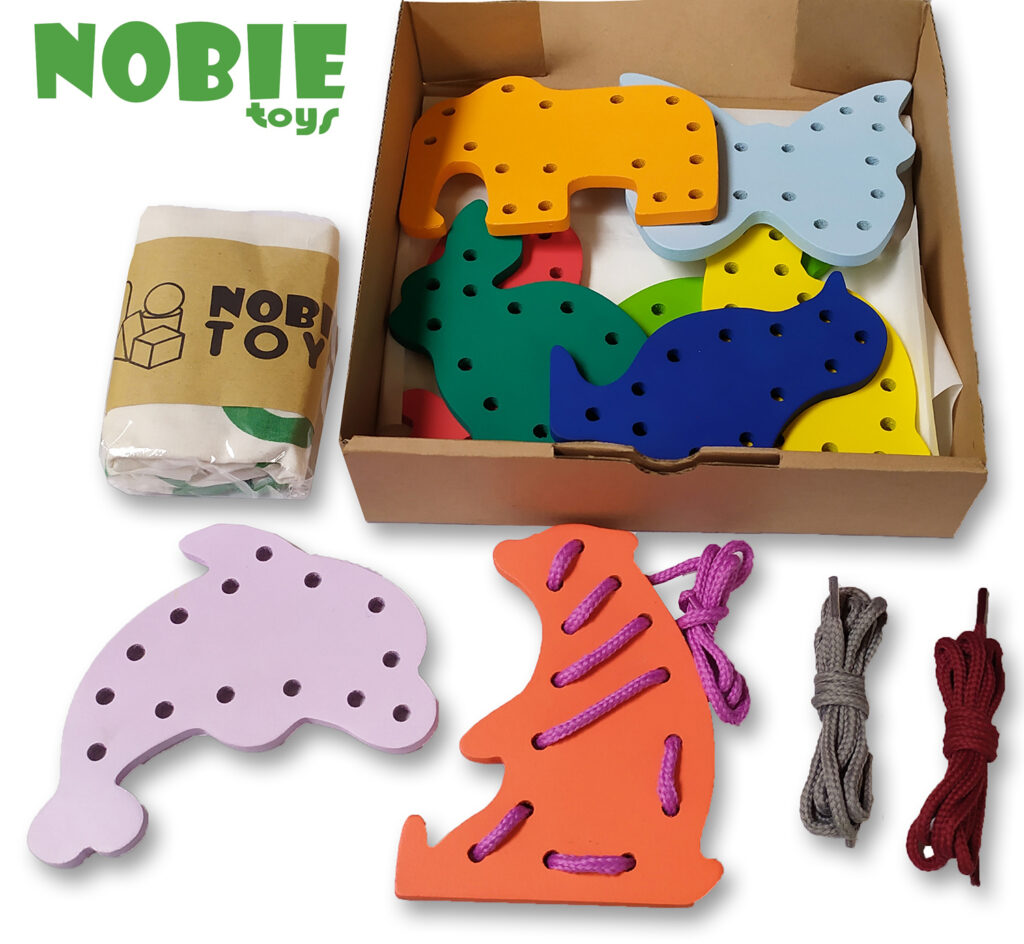 Papan Jahit Hewan 8s — mainan kayu edukatif Nobie Toys
