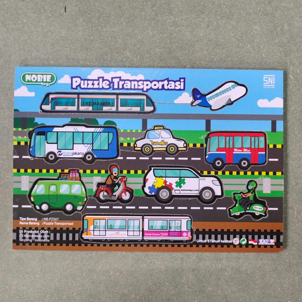 Puzzle stiker seri transportasi — mainan kayu edukatif Nobie Toys