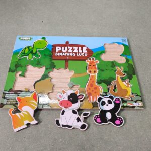 Puzzle stiker seri binatang lucu — mainan kayu edukatif Nobie Toys