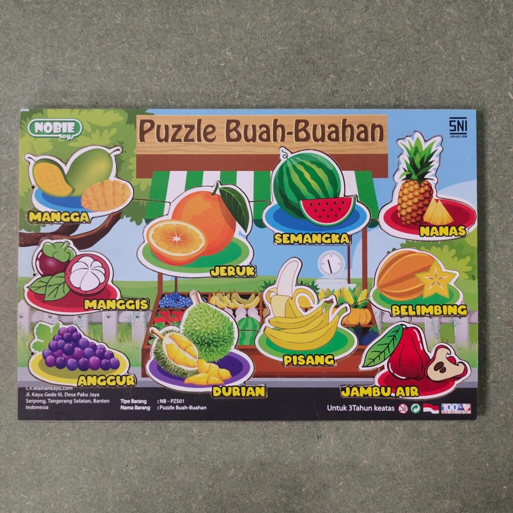Puzzle stiker seri buah buahan — mainan kayu edukatif Nobie Toys