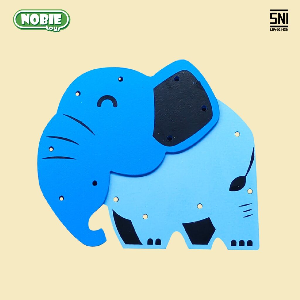Papan Jahit 3D Gajah — mainan kayu edukatif Nobie Toys